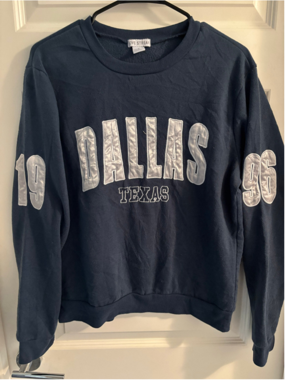 Love Streak Dallas Texas Navy Blue Crewneck Sweatshirt Vintage Style Sz M 1996